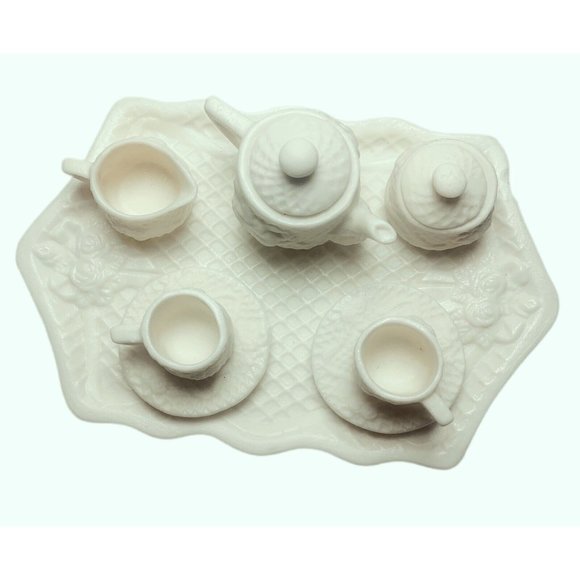 New World Bazaars Inc. Floral Fantasy Miniature Tea 8 Piece Set Beige - Picture 3 of 8